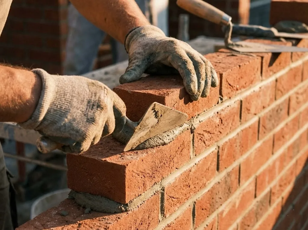 Travaux de maçonnerie montage de mur en briques